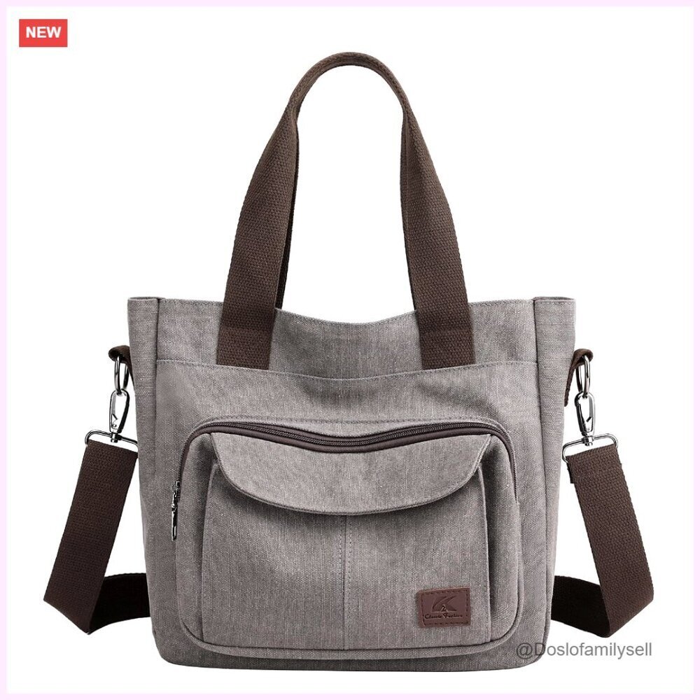 Canvas Tote Purse with Adjustable Strap, Multi-Pocket Work Bag